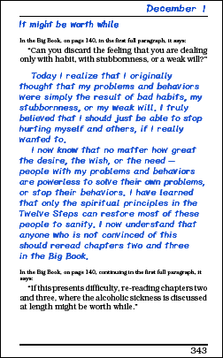 A page from R.A.'s Journal Of Recovery.